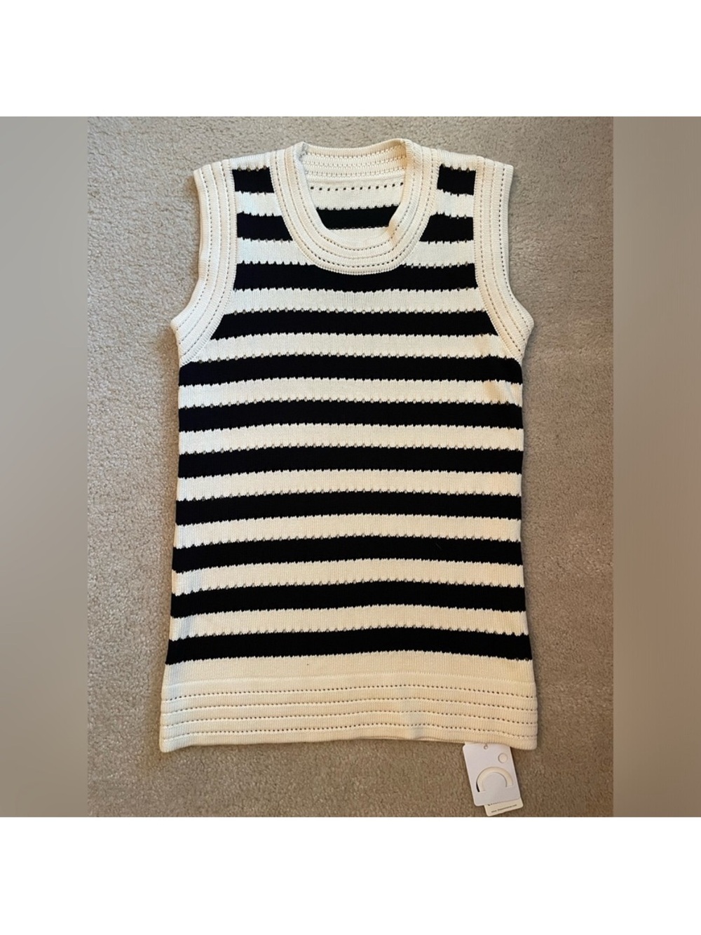 Commense Black and Cream Striped Sleeveless Sweater
Dress